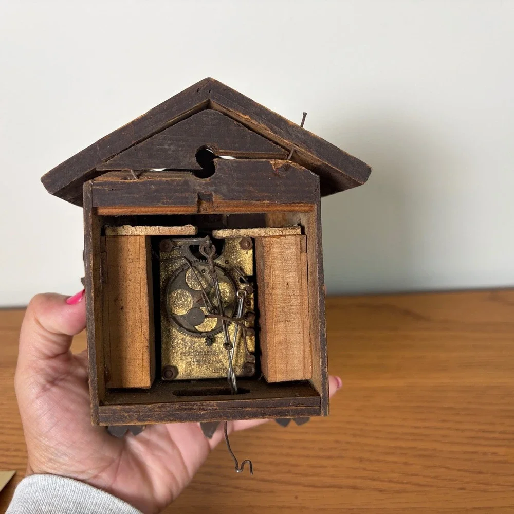 Henry Coehler Vintage Small Cuckoo Clock Parts German Mechanical Movement Wood